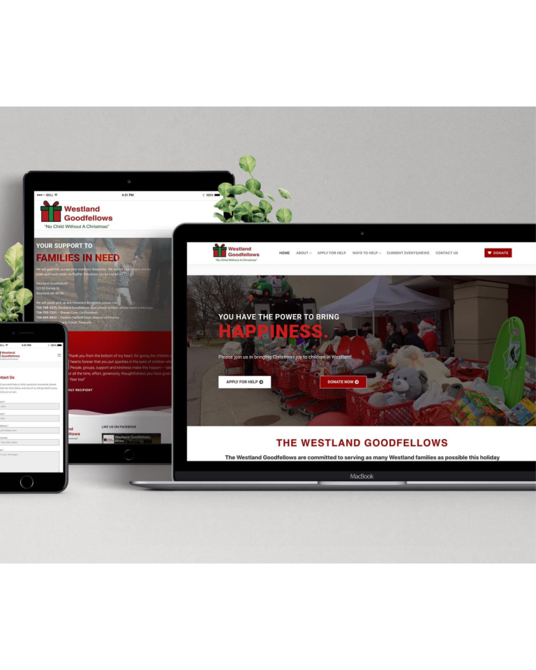 Mockup on laptop, tablet and phone showing Westland Goodfellows website redesign