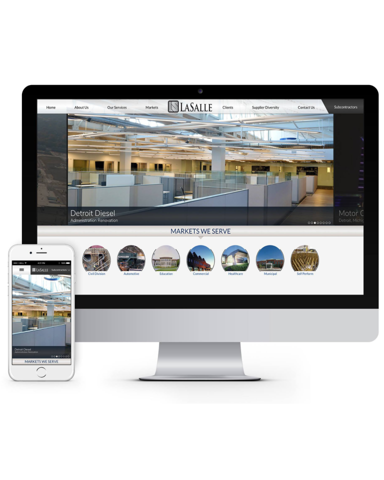 Website mockup on computer and phone screen showing LaSalle home page