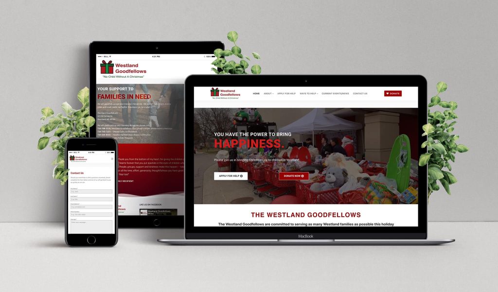 Mockup on laptop, tablet and phone showing Westland Goodfellows website redesign